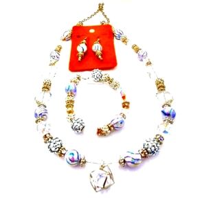 247NEB129. Handmade 3-piece  Clear & Marble Necklace Set.